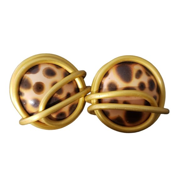 Vintage Animal Print Clip Earrings 1" - Picture 1 of 6
